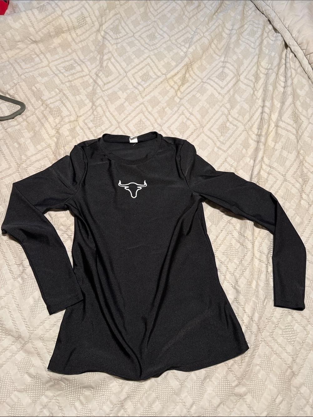 SHEIN Black Long Sleeve Top with White Bull Emblem